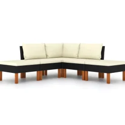 vidaXL Set de muebles de jardín 5 pzas y cojines ratán sintético Negro Clearance