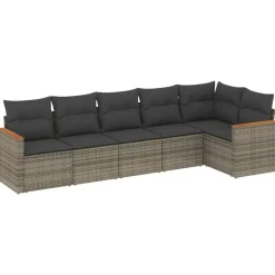 vidaXL Set de muebles de jardín 6 pzas y cojines ratán sintético Gris New