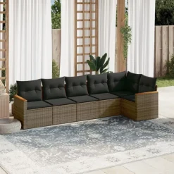 vidaXL Set de muebles de jardín 6 pzas y cojines ratán sintético Gris New