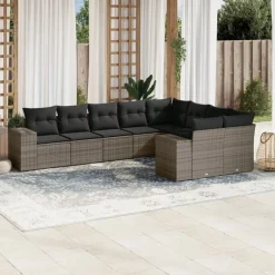 vidaXL Muebles De Jardín-Set de muebles de jardín 9 pzas y cojines ratán sintético gris