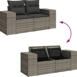 vidaXL Muebles De Jardín-Set de muebles de jardín 9 pzas y cojines ratán sintético gris