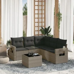 vidaXL Set de muebles de jardín 6 pzas y cojines ratán sintético Gris Online