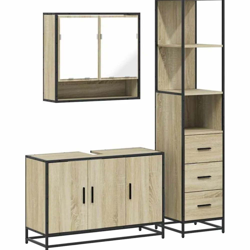 vidaXL Set de muebles de baño 3 pzas madera contrachapada Roble Sonoma Best