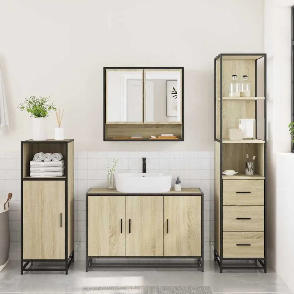 vidaXL Set de muebles de baño 3 pzas madera contrachapada Roble Sonoma Best