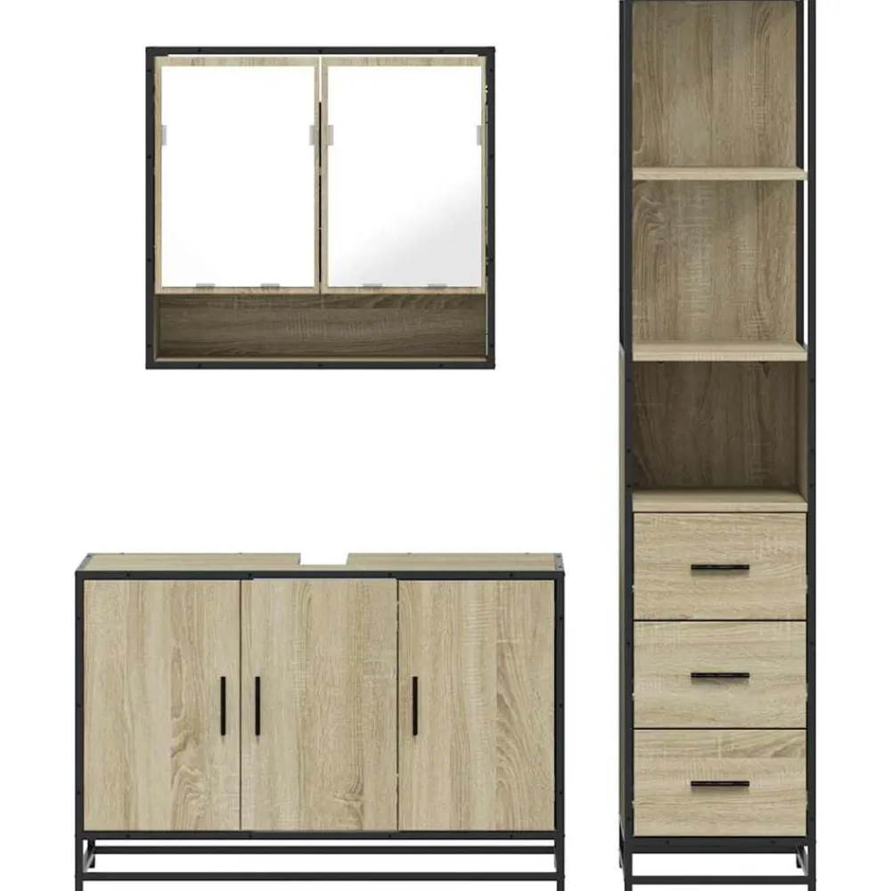 vidaXL Set de muebles de baño 3 pzas madera contrachapada Roble Sonoma Best