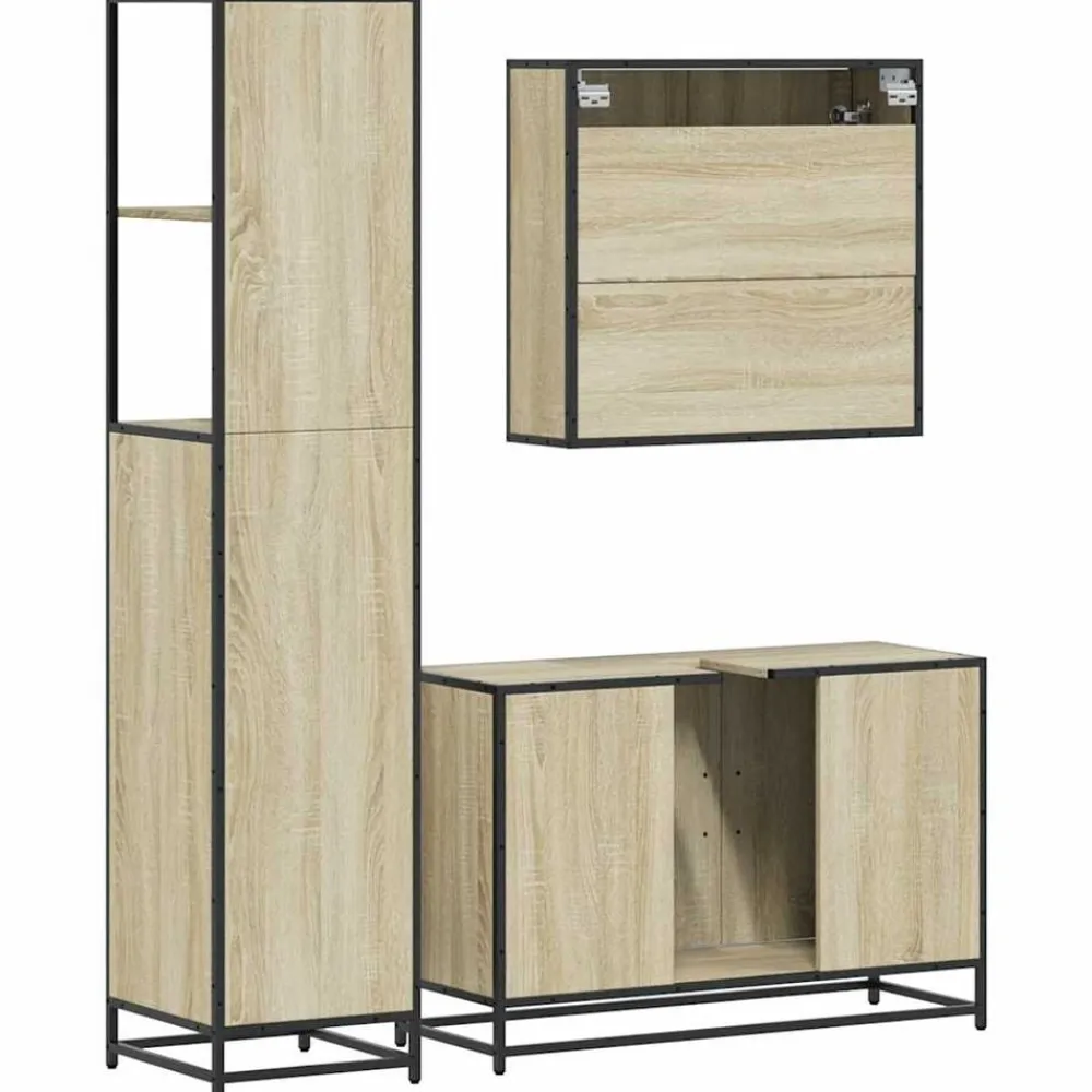vidaXL Set de muebles de baño 3 pzas madera contrachapada Roble Sonoma Best