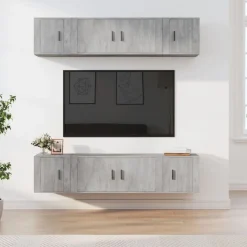 vidaXL Set de muebles de TV 6 pzas madera contrachapada gris hormigón Gris hormig&oacute;n Clearance