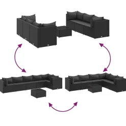 vidaXL Muebles De Jardín-Set de muebles de jardín y cojines 7 pzas ratán sintético