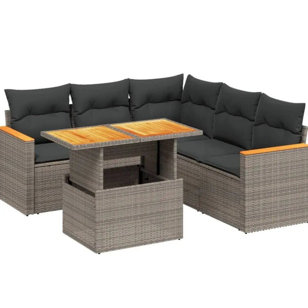 vidaXL Muebles De Jardín-Set de muebles de jardín 6 pzas y cojines ratán sintético
