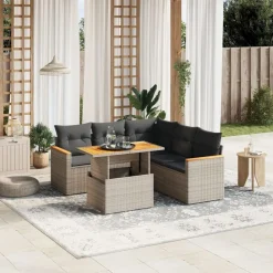 vidaXL Muebles De Jardín-Set de muebles de jardín 6 pzas y cojines ratán sintético