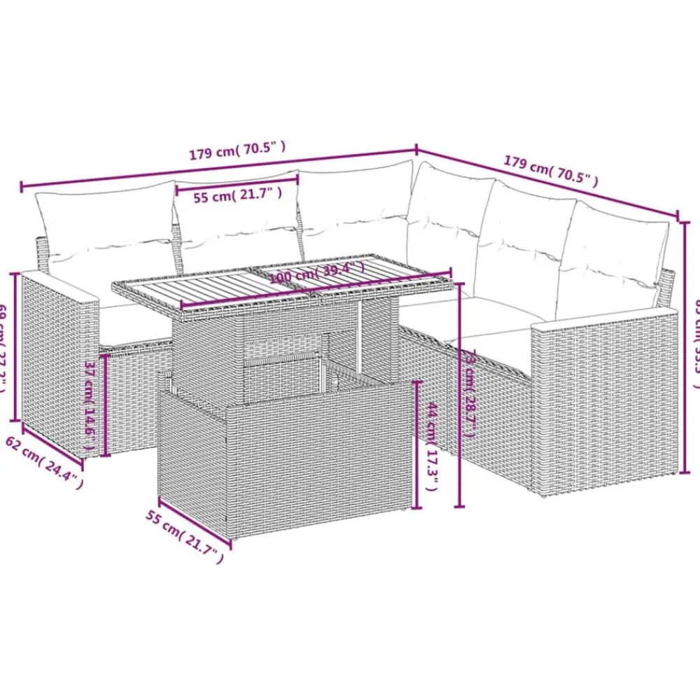 vidaXL Muebles De Jardín-Set de muebles de jardín 6 pzas y cojines ratán sintético