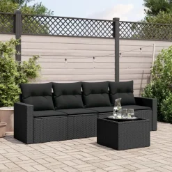 vidaXL Muebles De Jardín-Set de muebles de jardín 5 pzas y cojines ratán sintético