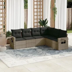 vidaXL Set de muebles de jardín 6 pzas y cojines ratán sintético Gris Best