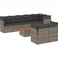 vidaXL Set de muebles de jardín 9 pzas y cojines ratán sintético gris gris y gris oscuro Online