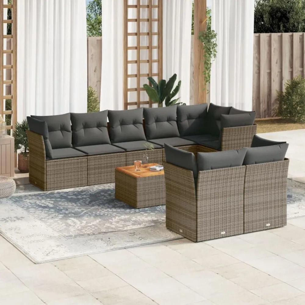 vidaXL Set de muebles de jardín 9 pzas y cojines ratán sintético gris gris y gris oscuro Online