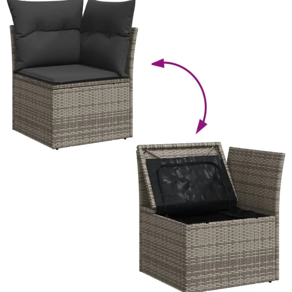 vidaXL Set de muebles de jardín 9 pzas y cojines ratán sintético gris gris y gris oscuro Online