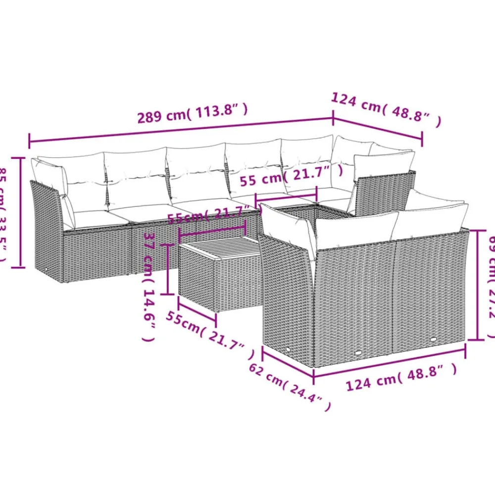 vidaXL Set de muebles de jardín 9 pzas y cojines ratán sintético gris gris y gris oscuro Online