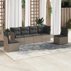 vidaXL Muebles De Jardín-Set de muebles de jardín 6 pzas y cojines ratán sintético