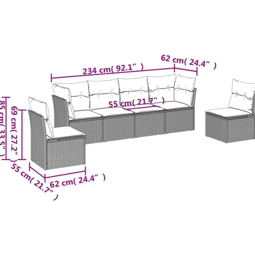 vidaXL Muebles De Jardín-Set de muebles de jardín 6 pzas y cojines ratán sintético