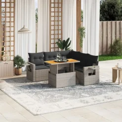 vidaXL Set de muebles de jardín 6 pzas y cojines ratán sintético gris gris y gris oscuro Hot