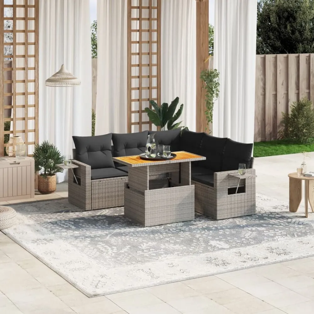 vidaXL Set de muebles de jardín 6 pzas y cojines ratán sintético gris gris y gris oscuro Hot