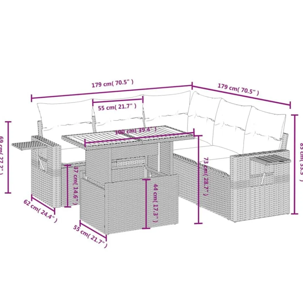vidaXL Set de muebles de jardín 6 pzas y cojines ratán sintético gris gris y gris oscuro Hot