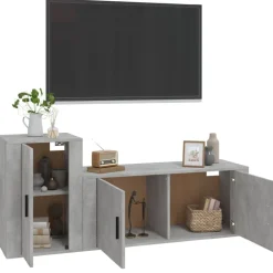 vidaXL Set de muebles de TV 2 pzas madera contrachapada gris hormigón Gris hormig&oacute;n Hot