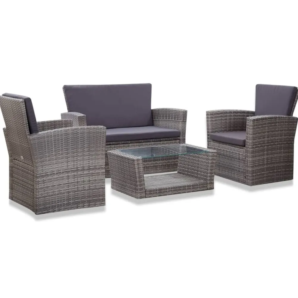vidaXL Muebles De Jardín-Set de muebles de jardín 4 pzas y cojines ratán sintético
