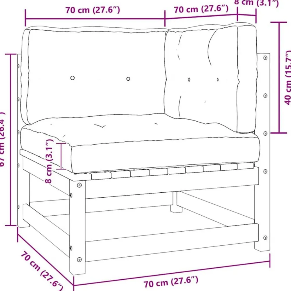 vidaXL Muebles De Jardín-Set de muebles de jardín 2 pzas con cojines madera pino