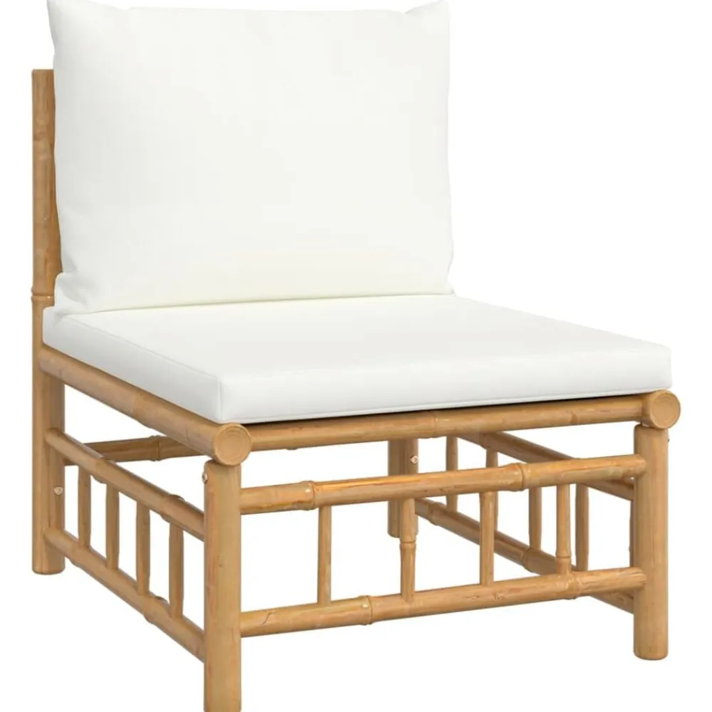 vidaXL Set de muebles de jardín 7 piezas bambú y cojines blanco crema Clearance