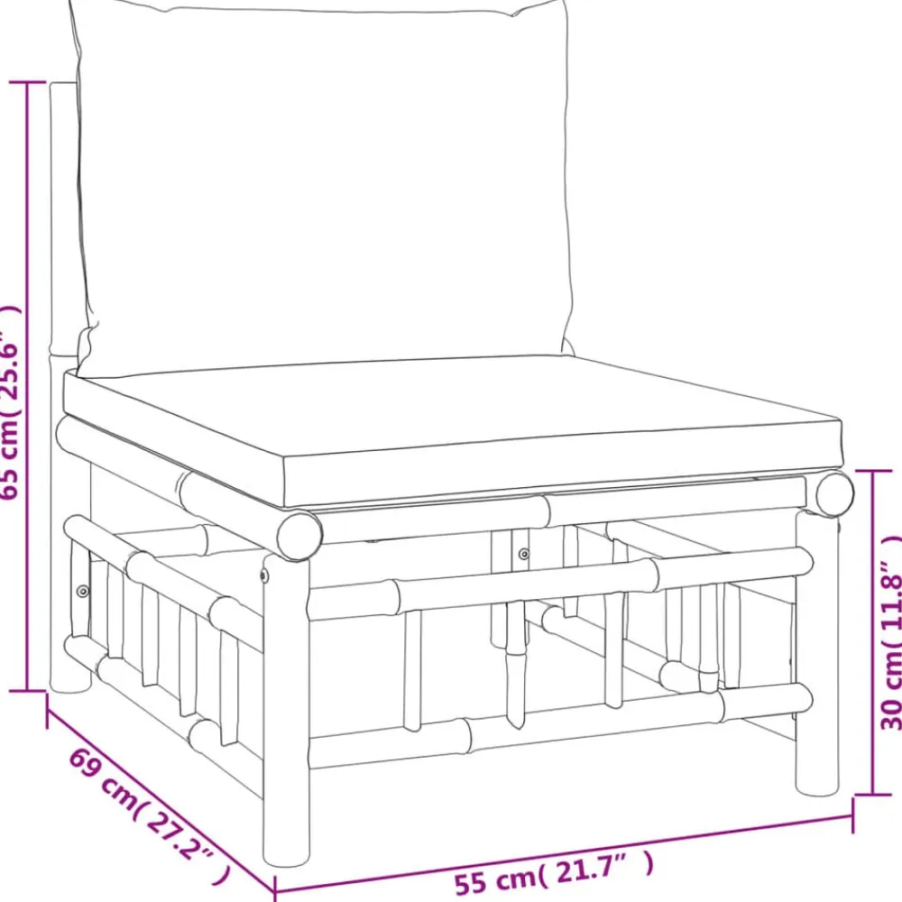 vidaXL Set de muebles de jardín 7 piezas bambú y cojines blanco crema Clearance