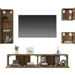 vidaXL Set de muebles de TV 5 pzas madera contrachapada Roble ahumado New