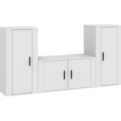 vidaXL Set de muebles de TV 3 piezas madera contrachapada Blanco Outlet