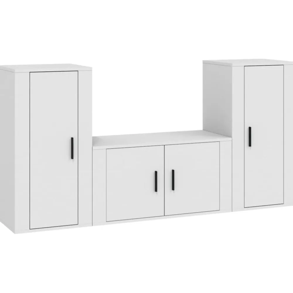 vidaXL Set de muebles de TV 3 piezas madera contrachapada Blanco Outlet