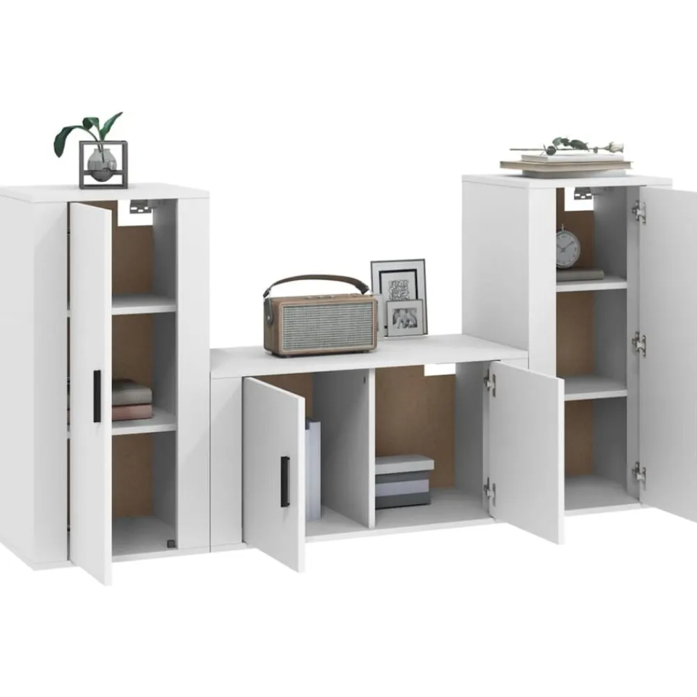 vidaXL Set de muebles de TV 3 piezas madera contrachapada Blanco Outlet