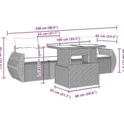 vidaXL Muebles De Jardín-Set de muebles de jardín 5 pzas y cojines ratán sintético negro