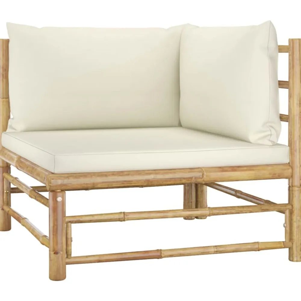 vidaXL Muebles De Jardín-Set de muebles de jardín 5 piezas bambú y cojines blanco