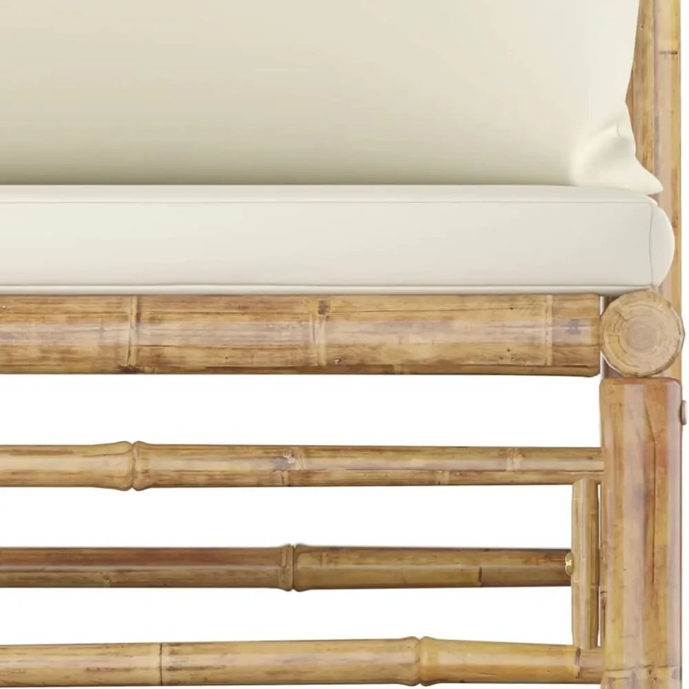 vidaXL Muebles De Jardín-Set de muebles de jardín 5 piezas bambú y cojines blanco