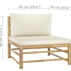 vidaXL Muebles De Jardín-Set de muebles de jardín 5 piezas bambú y cojines blanco