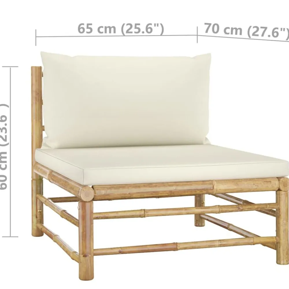 vidaXL Muebles De Jardín-Set de muebles de jardín 5 piezas bambú y cojines blanco