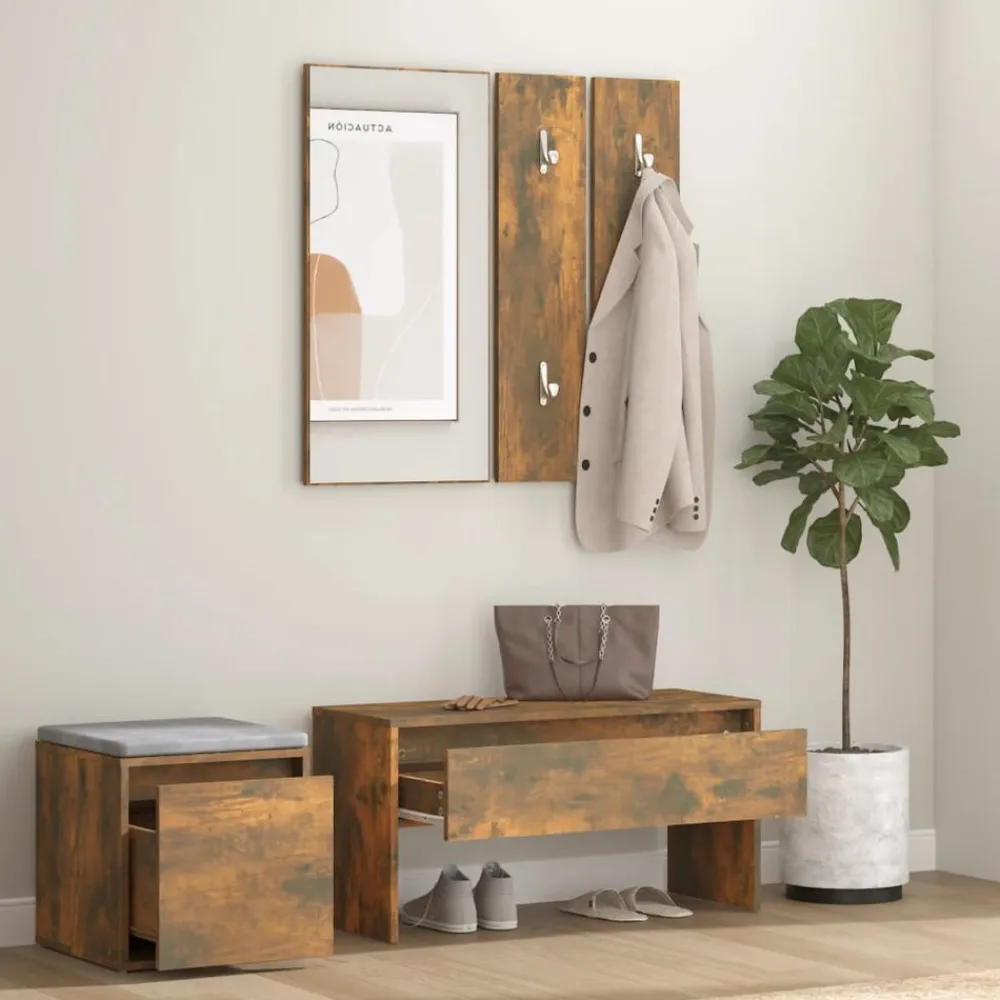 vidaXL Bancos-Set de muebles de recibidor madera contrachapada