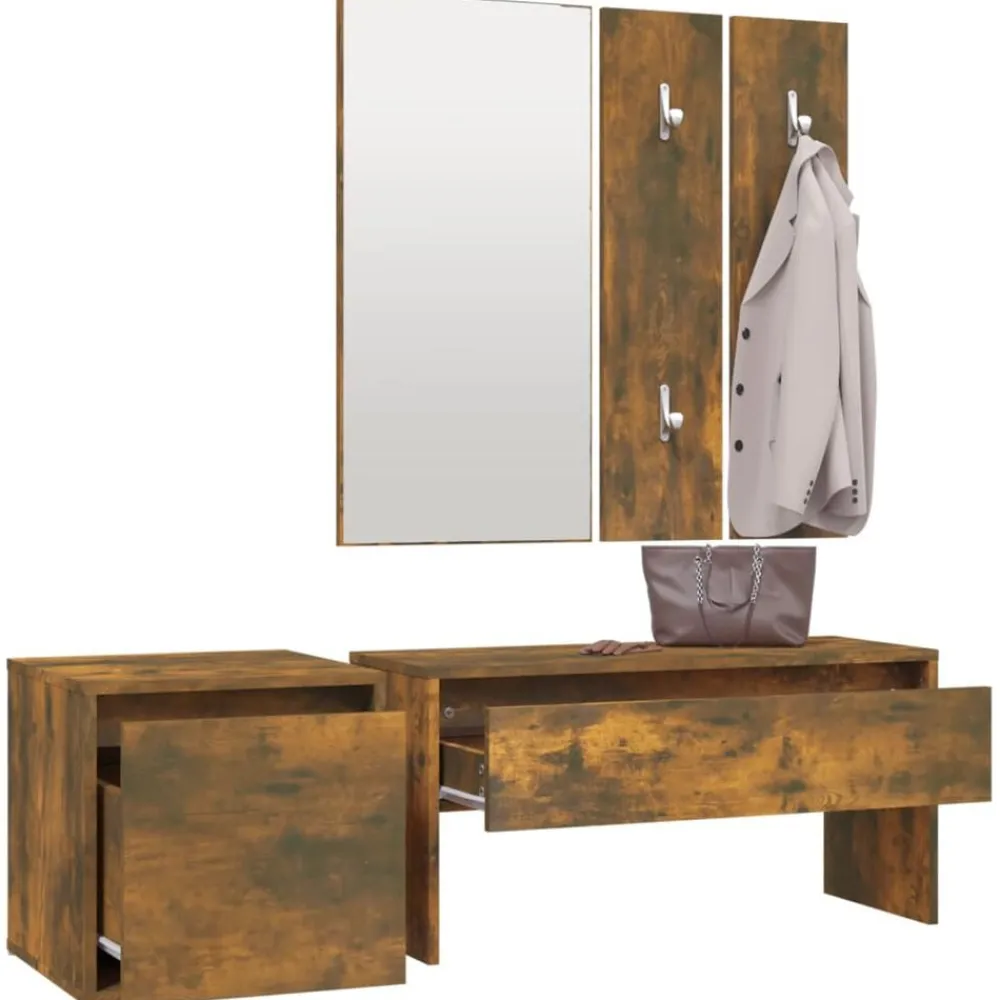 vidaXL Bancos-Set de muebles de recibidor madera contrachapada