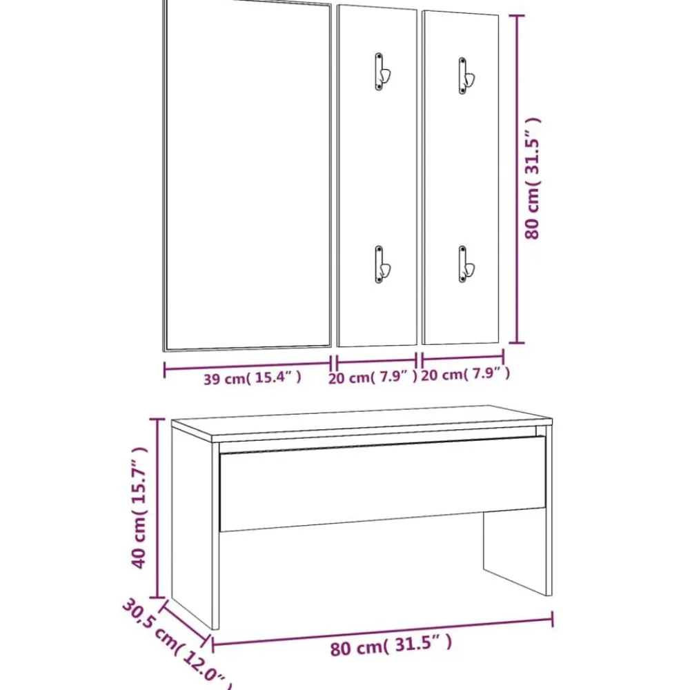vidaXL Bancos-Set de muebles de recibidor madera contrachapada
