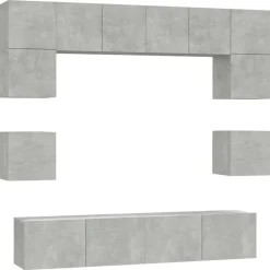 vidaXL Muebles Tv-Set de muebles de TV 8 pzas madera contrachapada gris hormigón