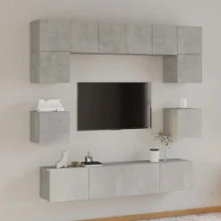 vidaXL Muebles Tv-Set de muebles de TV 8 pzas madera contrachapada gris hormigón