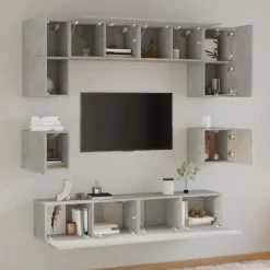 vidaXL Muebles Tv-Set de muebles de TV 8 pzas madera contrachapada gris hormigón