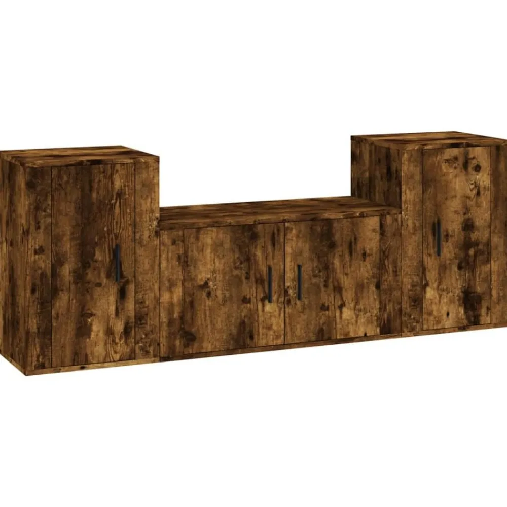 vidaXL Set de muebles de TV 3 pzas madera contrachapada Roble ahumado Online