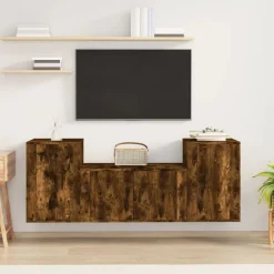 vidaXL Set de muebles de TV 3 pzas madera contrachapada Roble ahumado Online