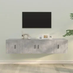 vidaXL Set de muebles de TV 3 pzas madera contrachapada gris hormigón Gris hormig&oacute;n Outlet