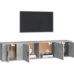 vidaXL Set de muebles de TV 3 pzas madera contrachapada gris hormigón Gris hormig&oacute;n Outlet